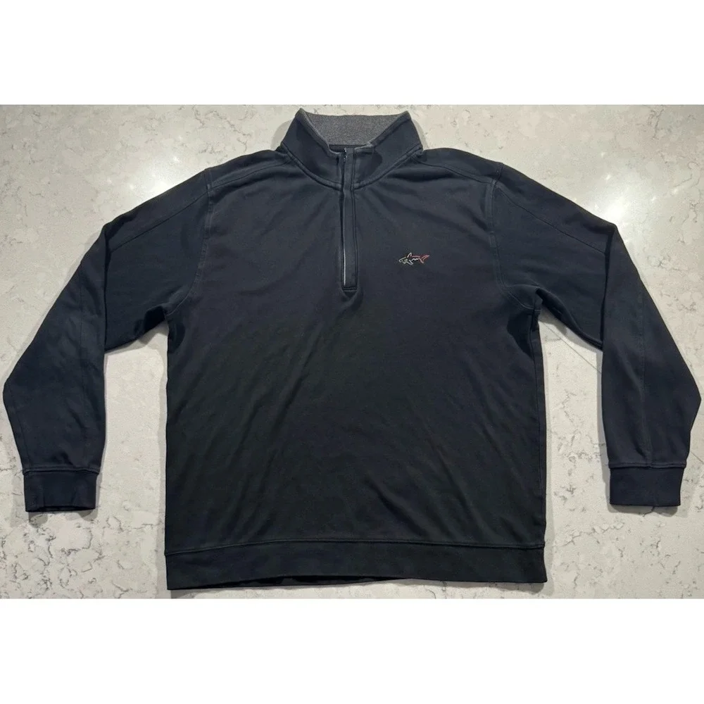 Greg Norman Mens Large Black Cotton Quarter Zip Pullover Mock Neck Golf Sweater